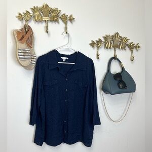 100% cotton eyelet short sleeve button down 2x